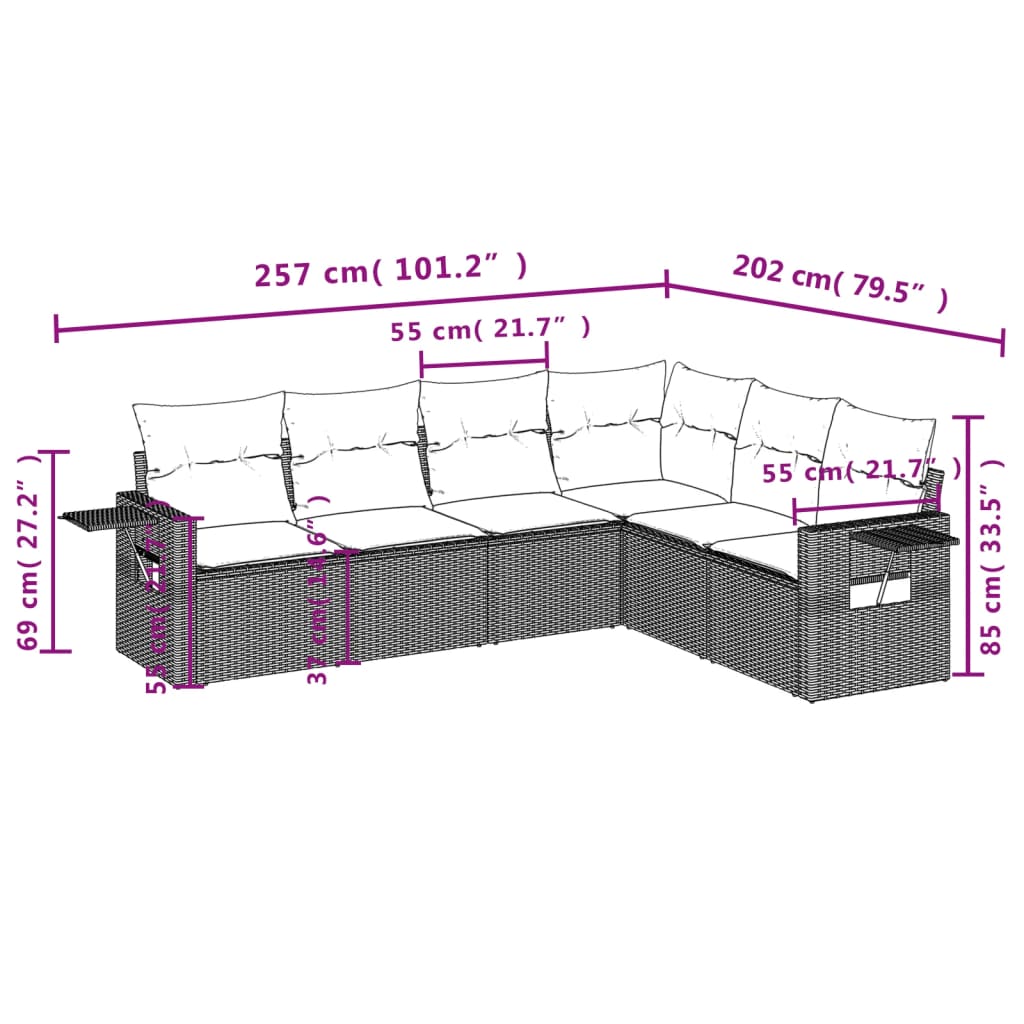 Set mobilier grădină cu perne, 6 piese, gri, poliratan 3252547 - imagine 3