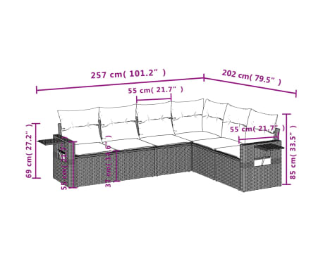 vidaXL 6 r&eacute;szes vil&aacute;gossz&uuml;rke polyrattan kerti &uuml;lőgarnit&uacute;ra p&aacute;rn&aacute;kkal