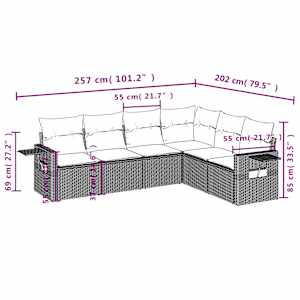 vidaXL 6 r&eacute;szes vil&aacute;gossz&uuml;rke polyrattan kerti &uuml;lőgarnit&uacute;ra p&aacute;rn&aacute;kkal