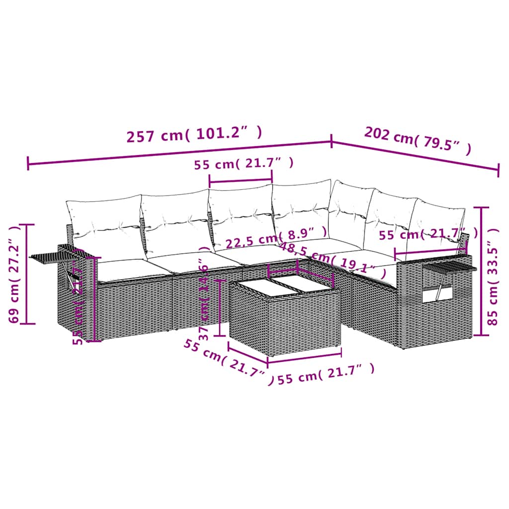 Set canapele de grădină cu perne, 7 piese, negru, poliratan 3252552 - imagine 3
