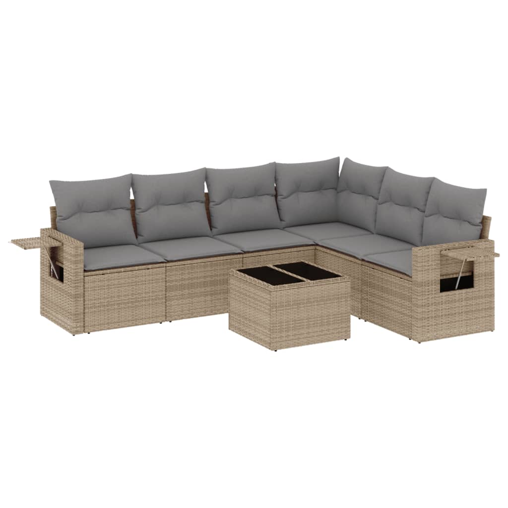 Thumbnail - vidaXL 7-tlg. Garten-Sofagarnitur mit Kissen Beige Poly Rattan