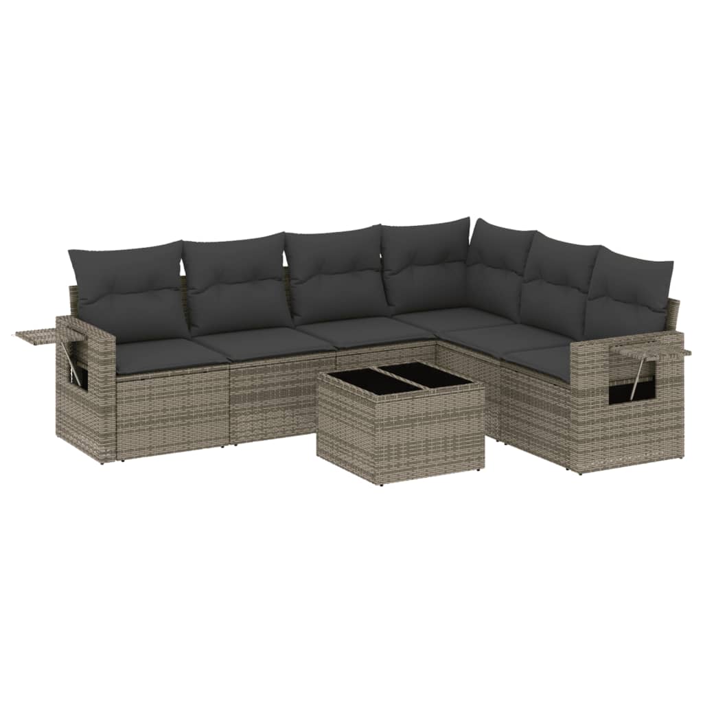 Thumbnail - vidaXL 7-tlg. Garten-Sofagarnitur mit Kissen Grau Poly Rattan