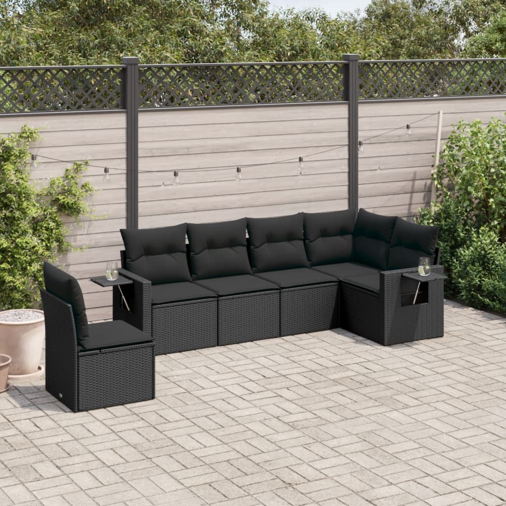 vidaXL 6-tlg. Garten-Sofagarnitur mit Kissen Schwarz Poly Rattan