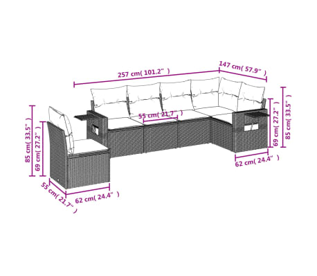 vidaXL 6-dijelni set vrtnih sofa od poliratana s jastucima svjetlosivi