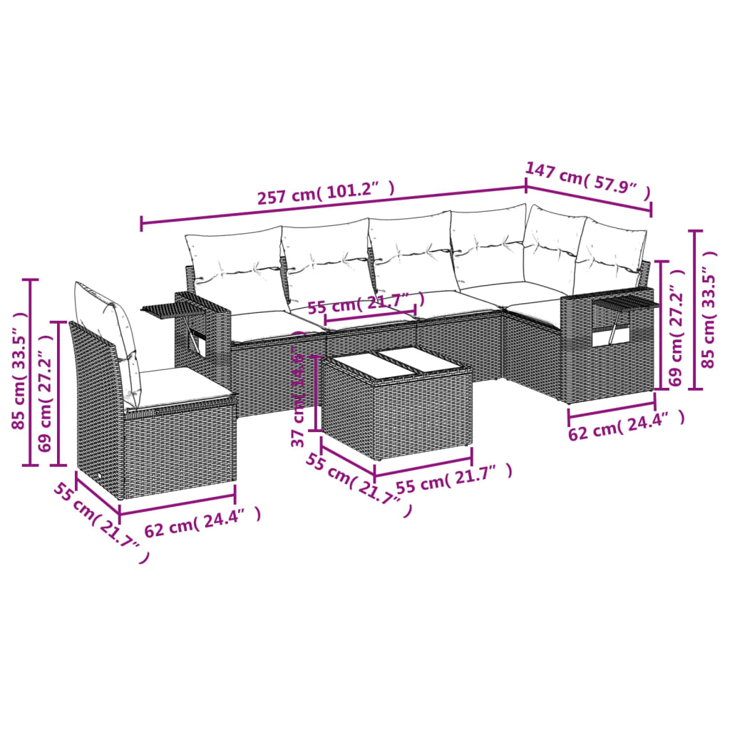 vidaXL 7-delige Loungeset met kussens poly rattan beige afbeelding