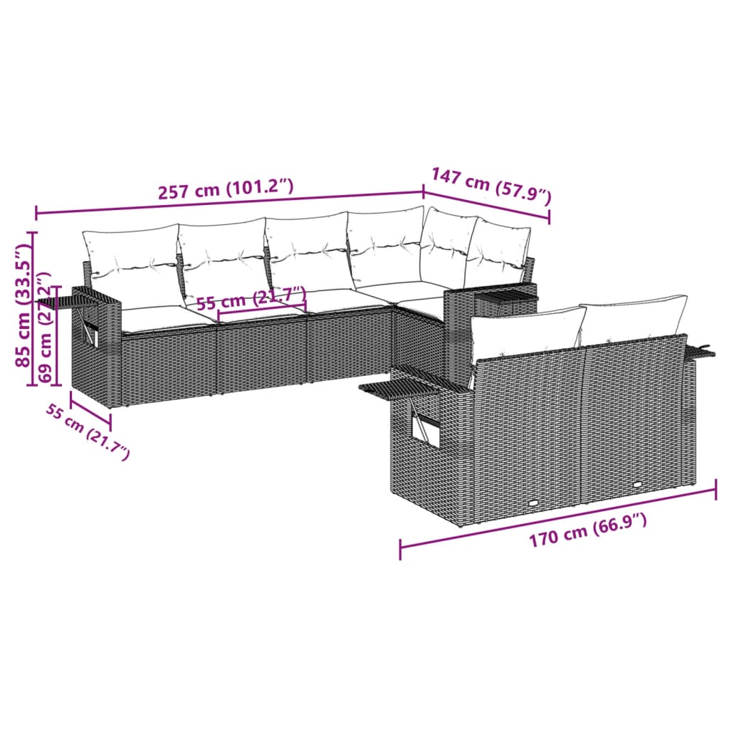 vidaXL 7-delige Loungeset met kussens poly rattan zwart afbeelding