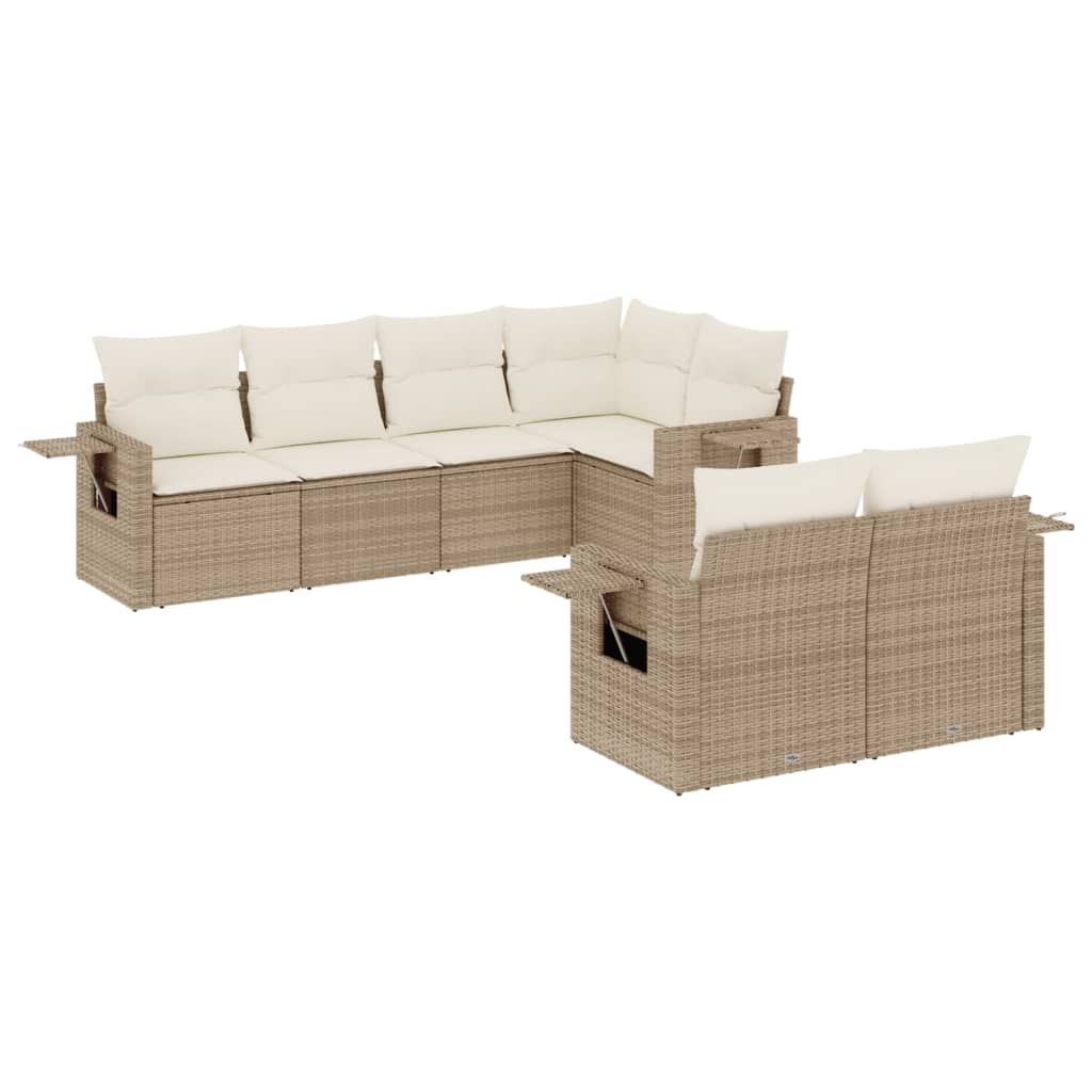 Thumbnail - vidaXL 7-tlg. Garten-Sofagarnitur mit Kissen Beige Poly Rattan