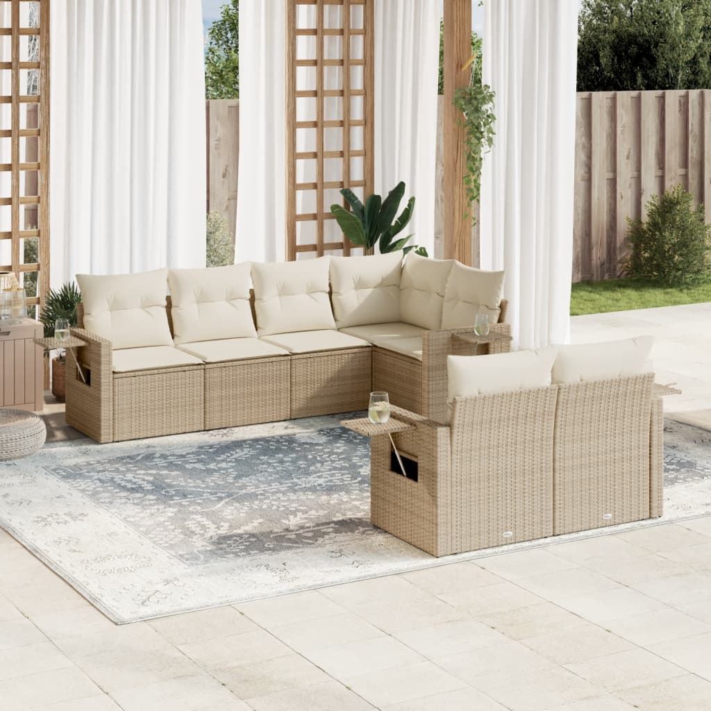 vidaXL 7-tlg. Garten-Sofagarnitur mit Kissen Beige Poly Rattan