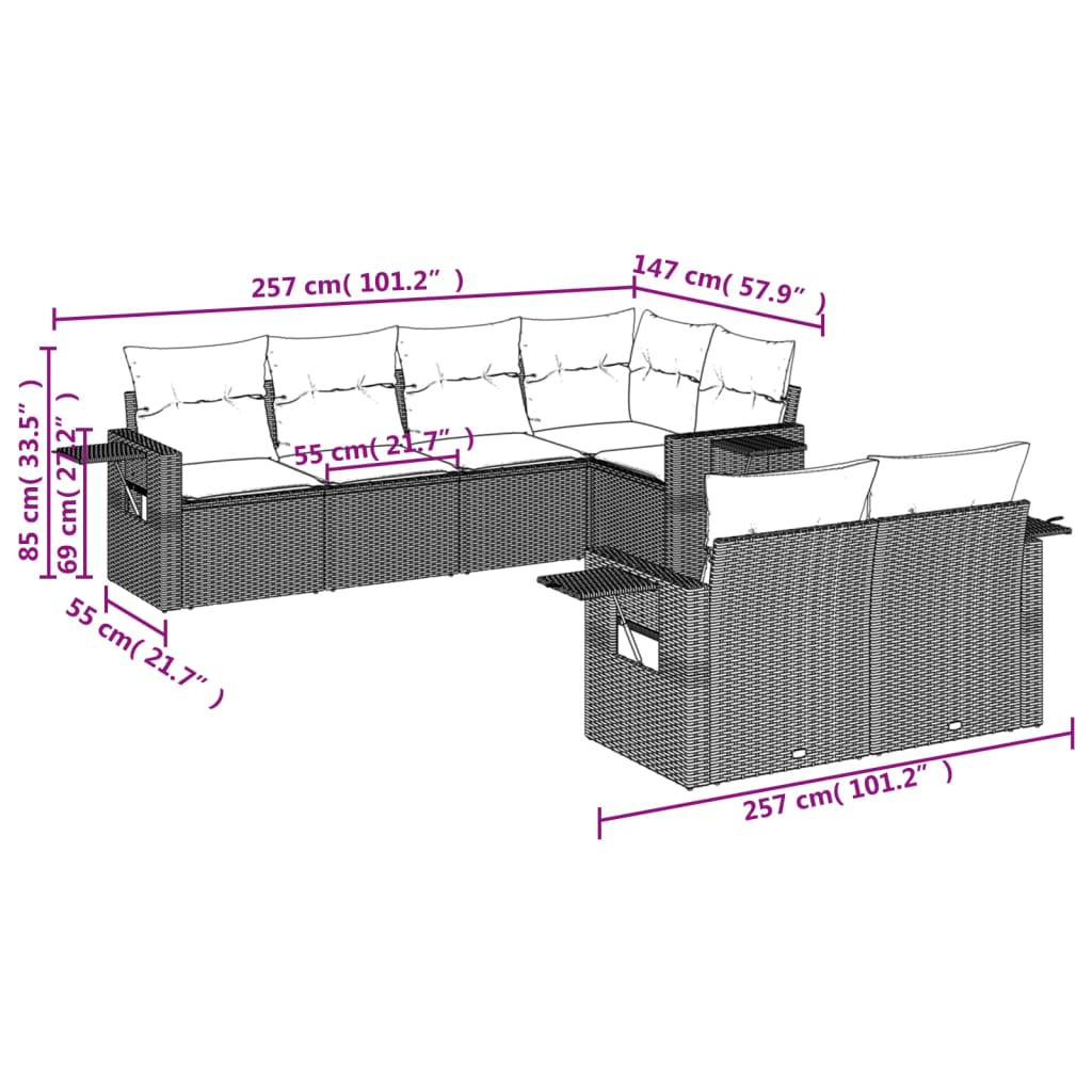 vidaXL 7-delige Loungeset met kussens poly rattan grijs afbeelding