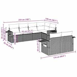 vidaXL 7-osaline aiam&ouml;&ouml;blikomplekt patjadega, helehall, pol&uuml;rotang