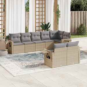 Vrtna sedežna garnitura 8-delna z blazinami bež poli ratan