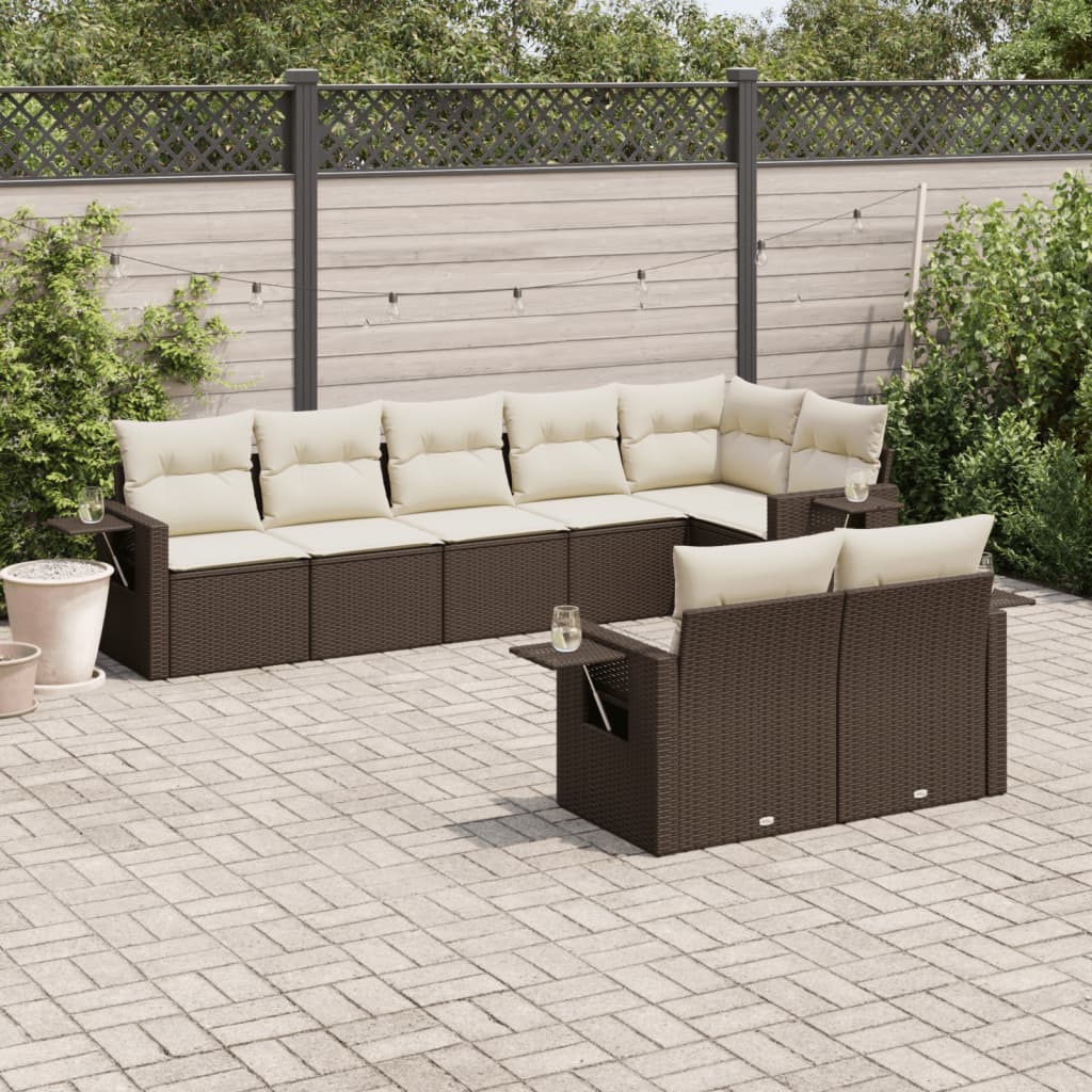 vidaXL 8-tlg. Garten-Sofagarnitur mit Kissen Braun Poly Rattan