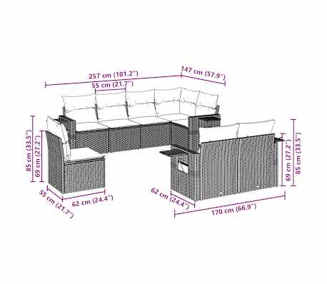 vidaXL Sodo komplektas su pagalvėlėmis, 8 dalių, pilkas, poliratanas