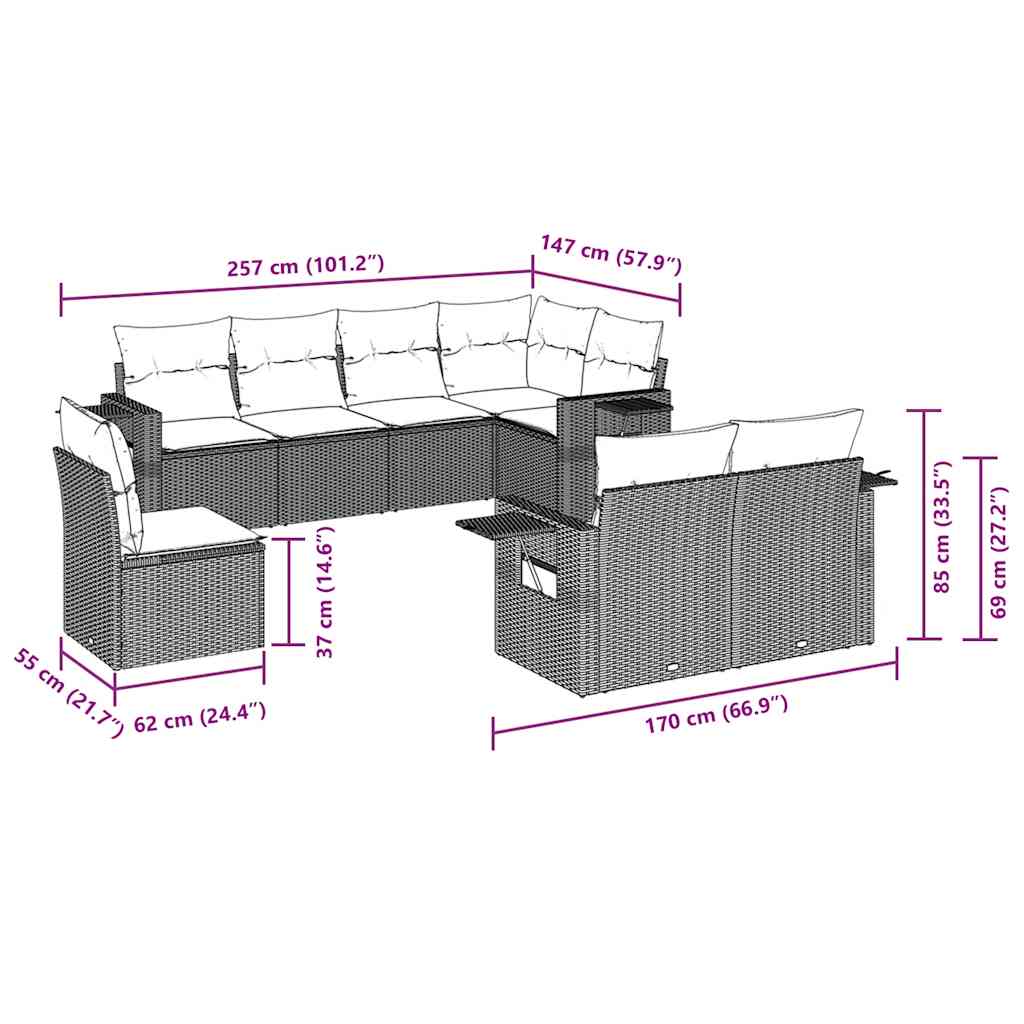 vidaXL 8-delige Loungeset met kussens poly rattan bruin afbeelding