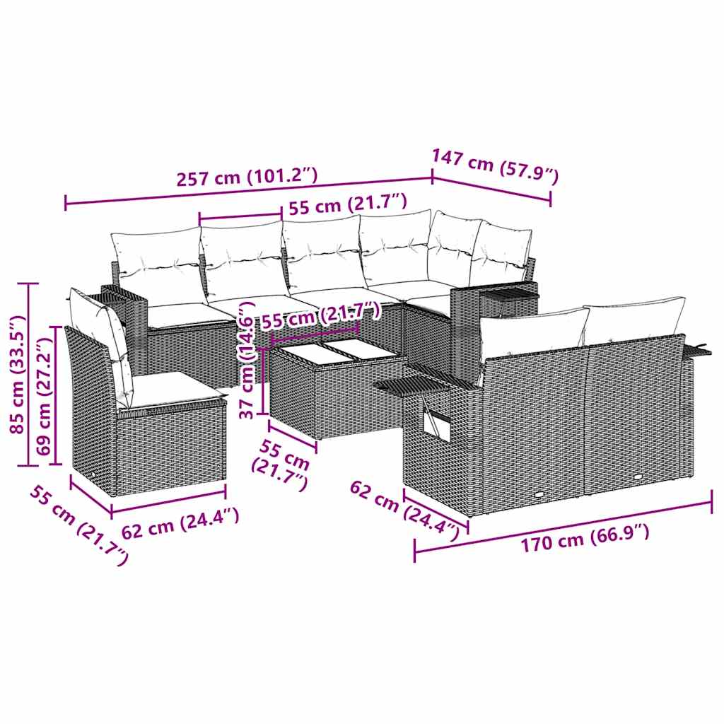 Thumbnail - vidaXL 9-tlg. Garten-Sofagarnitur mit Kissen Schwarz Poly Rattan