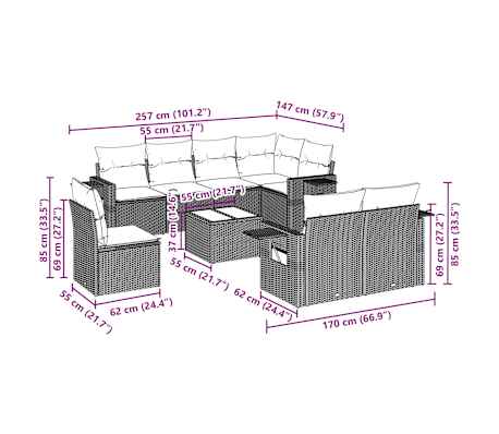 vidaXL Set canapele de grădină cu perne, 9 piese gri deschis poliratan