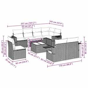 vidaXL Set canapele de grădină cu perne, 9 piese gri deschis poliratan