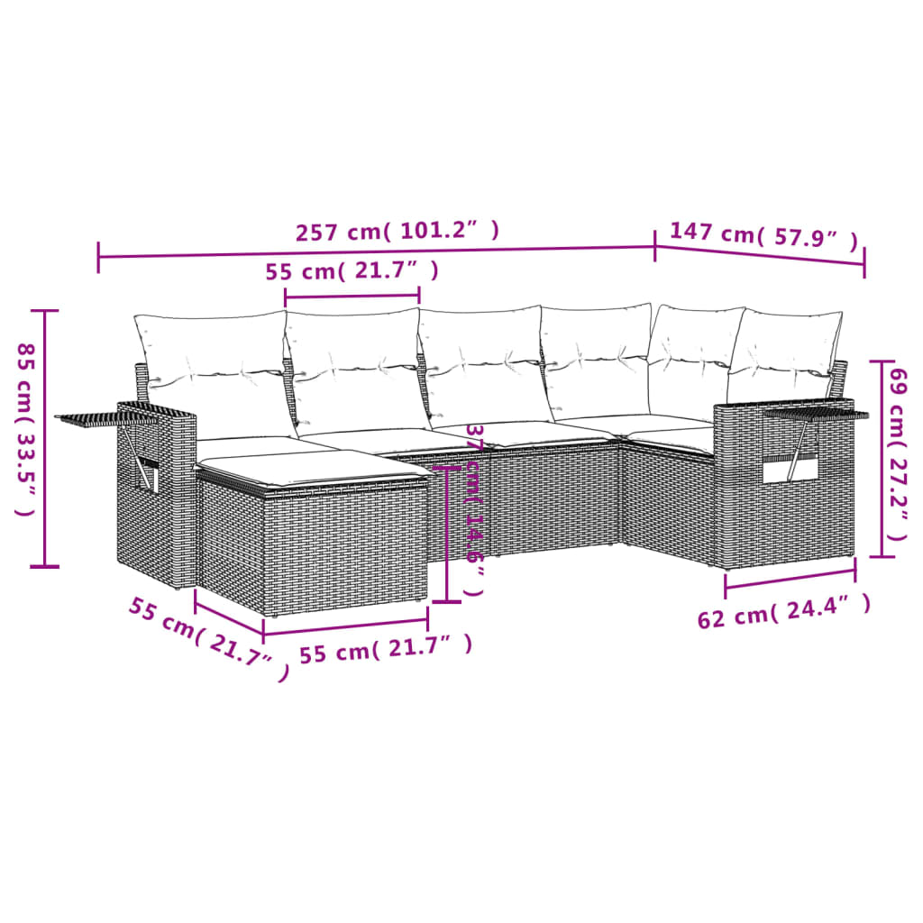Set canapele de grădină cu perne, 6 piese, bej, poliratan 3252796 - imagine 3