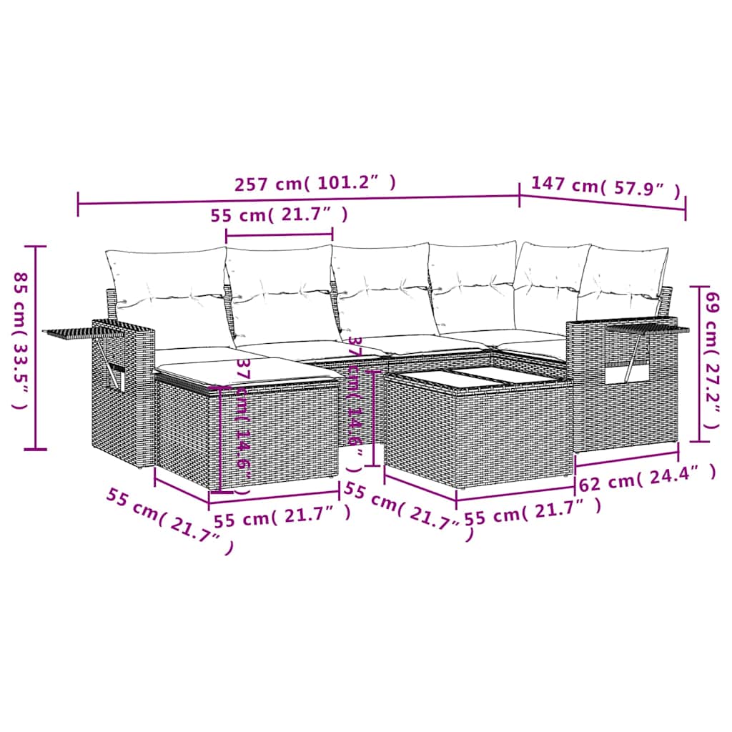 Set canapele de grădină cu perne, 7 piese, negru, poliratan 3252802 - imagine 3