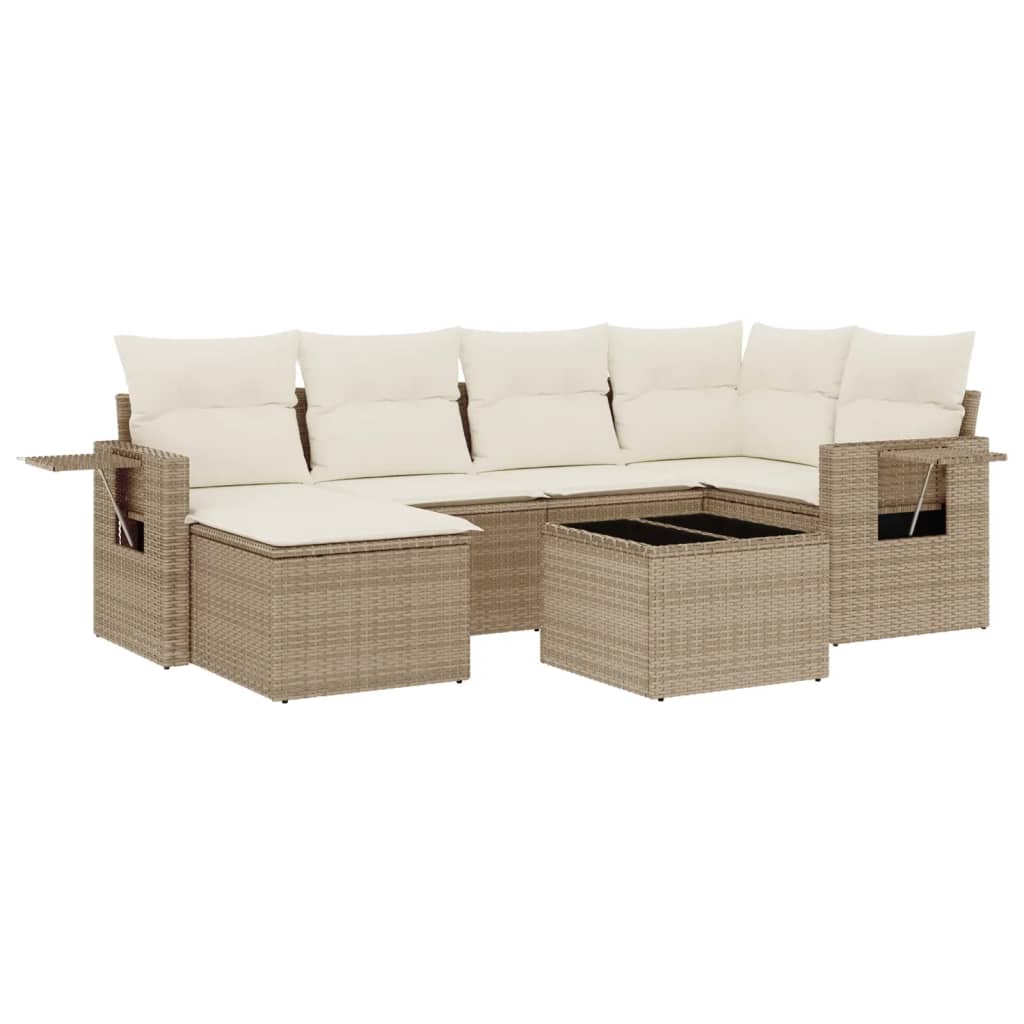 Thumbnail - vidaXL 7-tlg. Garten-Sofagarnitur mit Kissen Beige Poly Rattan