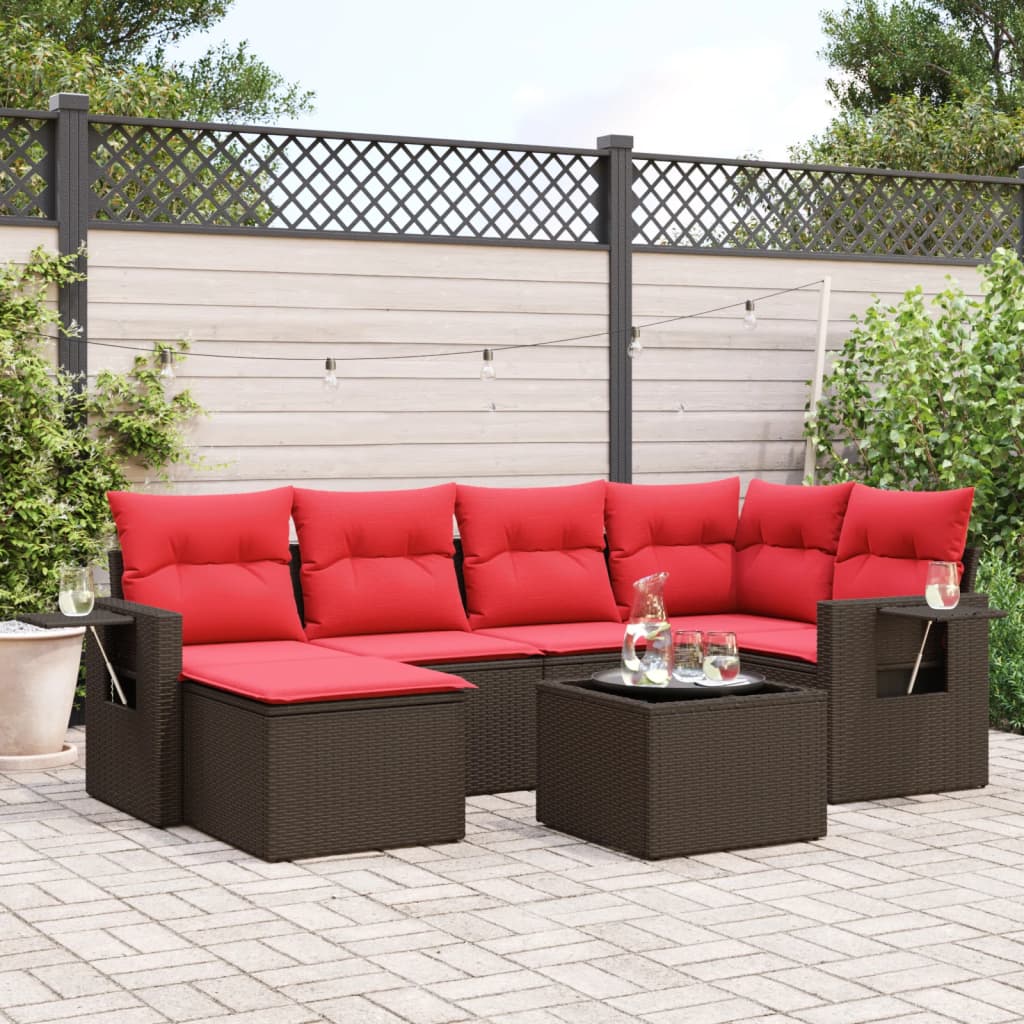 Juego de sofás de jardín 7 piezas con cojines ratán PE marrón