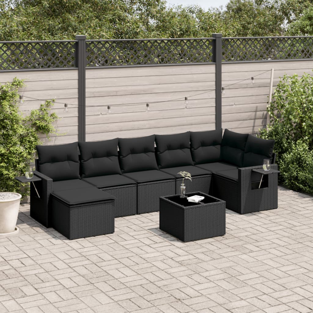 vidaXL Set mobilier de grădină cu perne, 8 piese, negru, poliratan