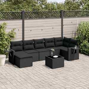 Vrtna sedežna garnitura 8-delna z blazinami črn poli ratan