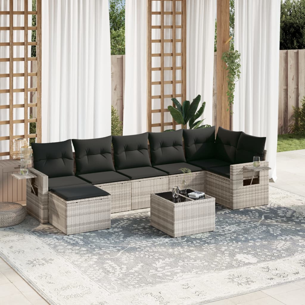 vidaXL 8-tlg. Garten-Sofagarnitur mit Kissen Hellgrau Poly Rattan