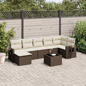 Vrtna sedežna garnitura 8-delna z blazinami rjav poli ratan