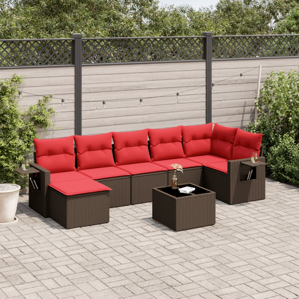 Set sofás de jardín 8 piezas y cojines ratán sintético marrón
