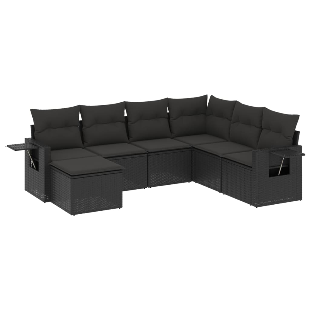 Thumbnail - vidaXL 7-tlg. Garten-Sofagarnitur mit Kissen Schwarz Poly Rattan