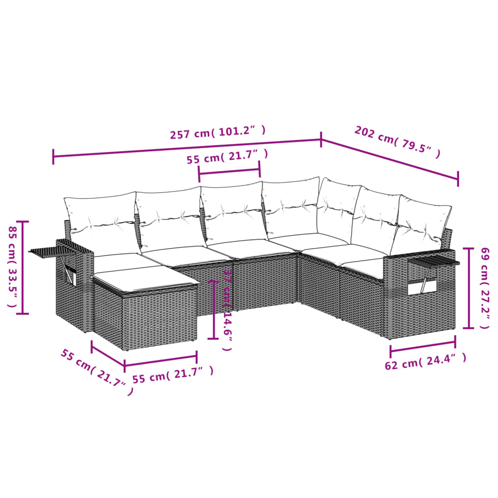 Thumbnail - vidaXL 7-tlg. Garten-Sofagarnitur mit Kissen Schwarz Poly Rattan