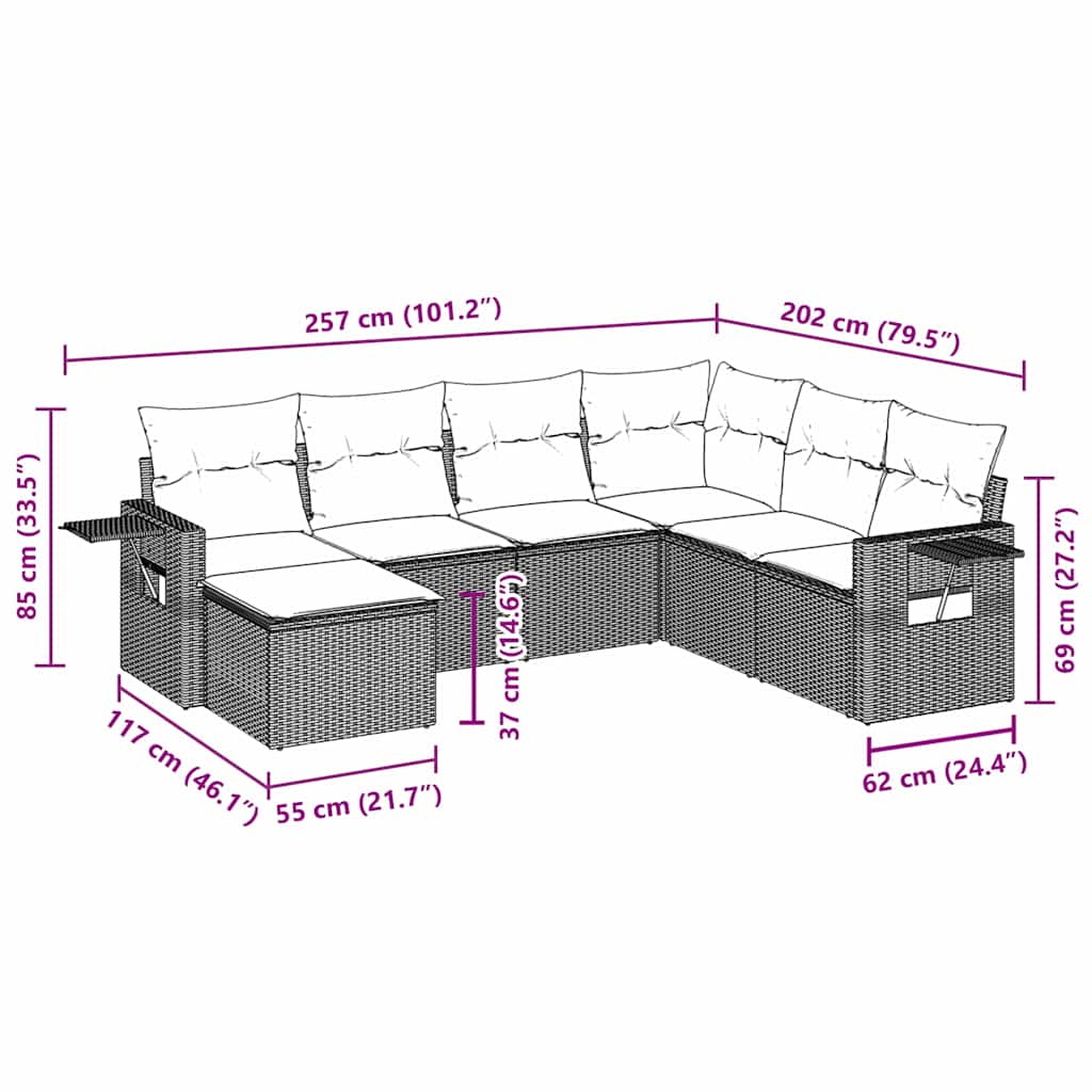 vidaXL 7-delige Loungeset met kussens poly rattan zwart afbeelding