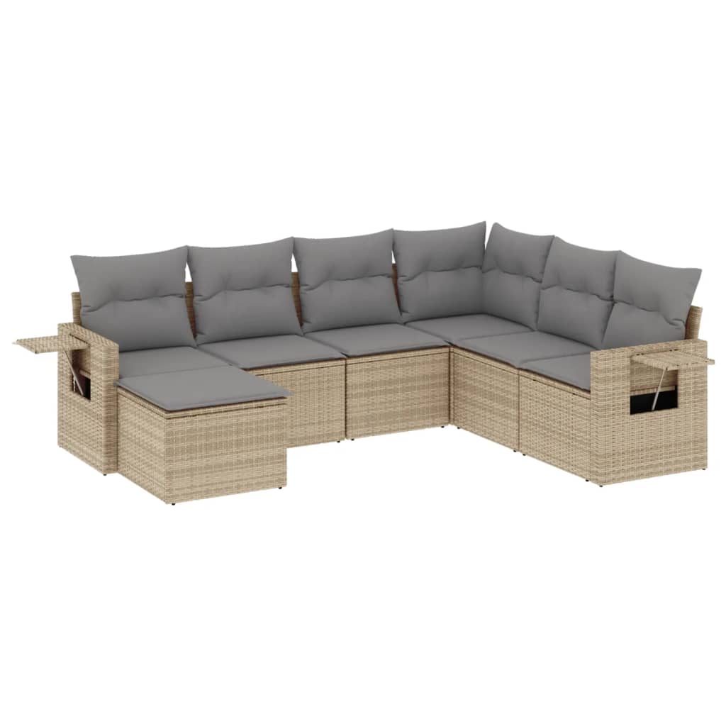 Thumbnail - vidaXL 7-tlg. Garten-Sofagarnitur mit Kissen Beige Poly Rattan