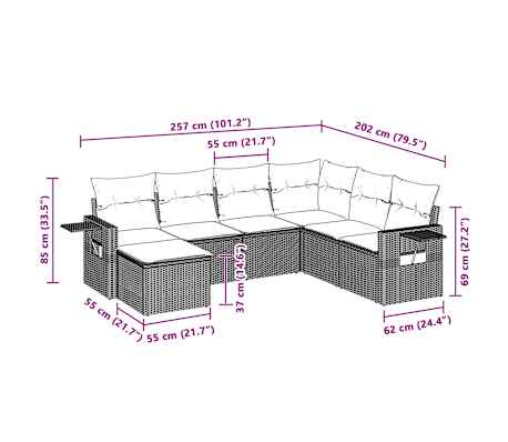 vidaXL Tr&auml;dg&aring;rdssoffset med dynor 7 delar ljusgr&aring; konstrotting