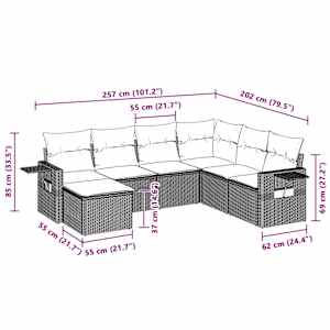 vidaXL Tr&auml;dg&aring;rdssoffset med dynor 7 delar ljusgr&aring; konstrotting
