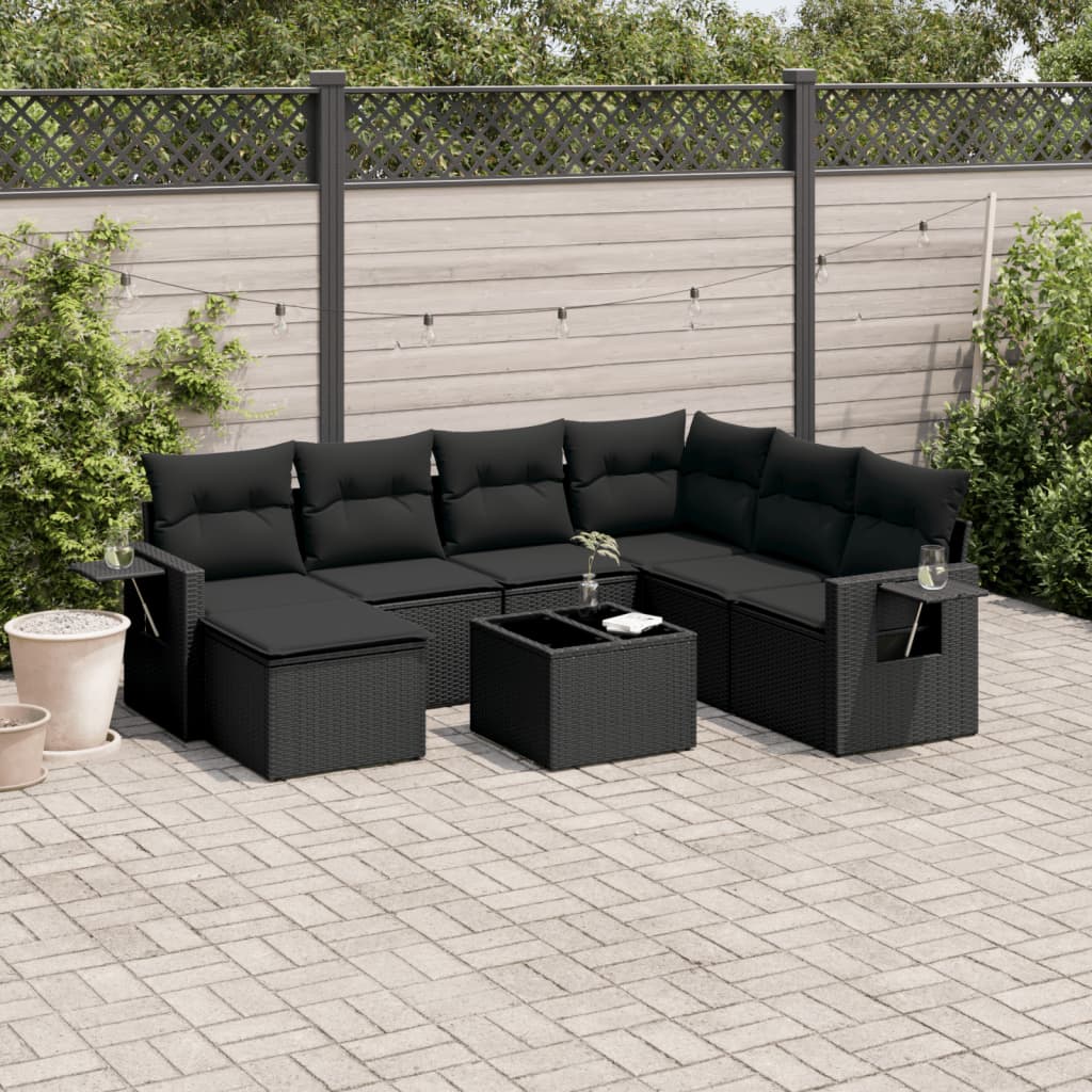 vidaXL 8-tlg. Garten-Sofagarnitur mit Kissen Schwarz Poly Rattan