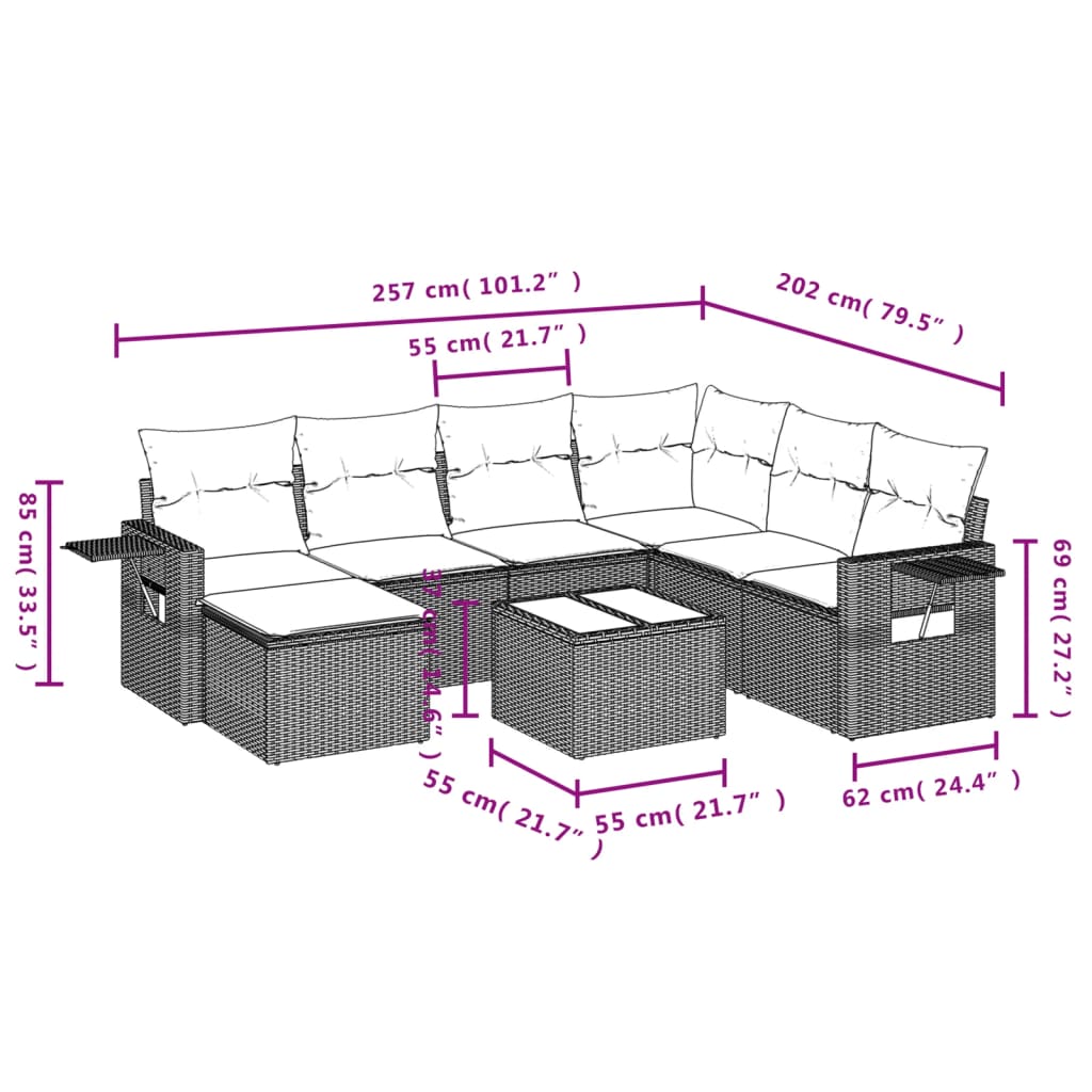 Set mobilier de grădină cu perne, 8 piese, negru, poliratan 3252843 - imagine 3