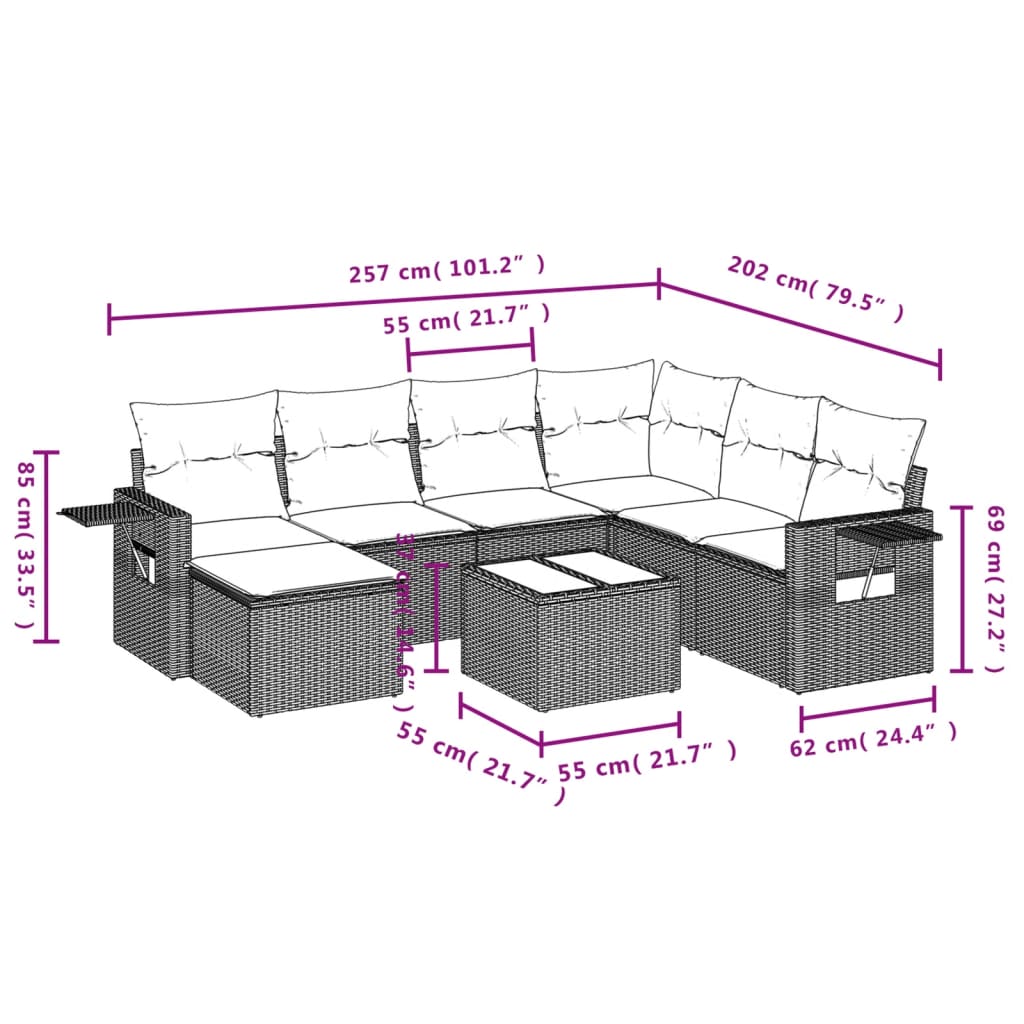 Thumbnail - vidaXL 8-tlg. Garten-Sofagarnitur mit Kissen Beige Poly Rattan