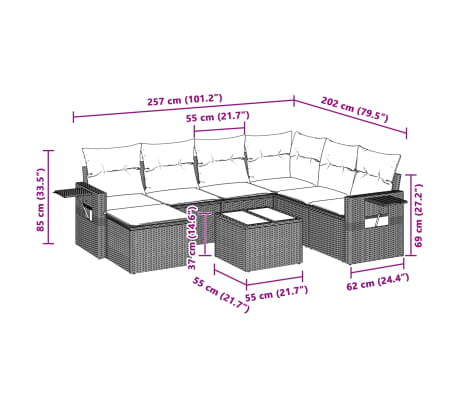 vidaXL 8-tlg. Garten-Sofagarnitur mit Kissen Hellgrau Poly Rattan