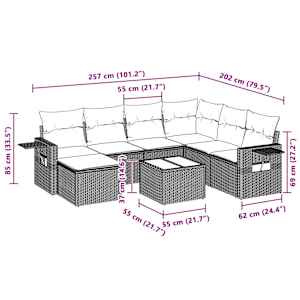 vidaXL 8-tlg. Garten-Sofagarnitur mit Kissen Hellgrau Poly Rattan