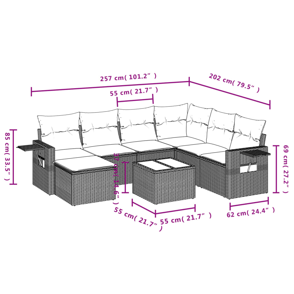 vidaXL 8-delige Loungeset met kussens poly rattan bruin afbeelding