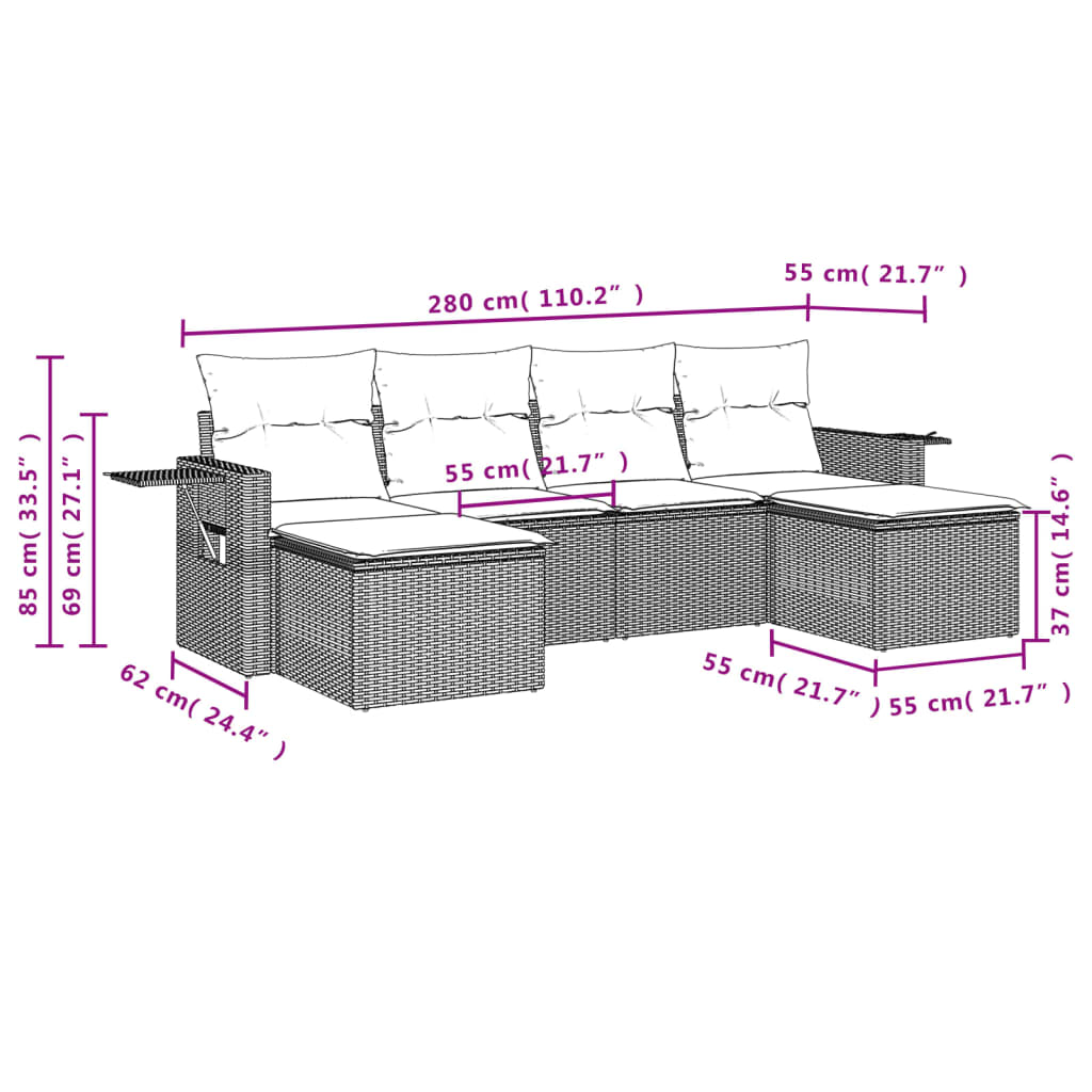 Set mobilier grădină cu perne, 6 piese, gri, poliratan 3252857 - imagine 3
