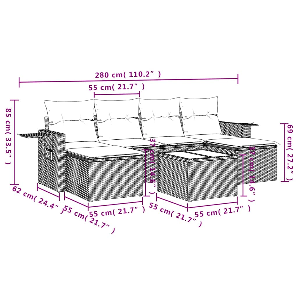 Set canapele de grădină cu perne, 7 piese, negru, poliratan 3252862 - imagine 3