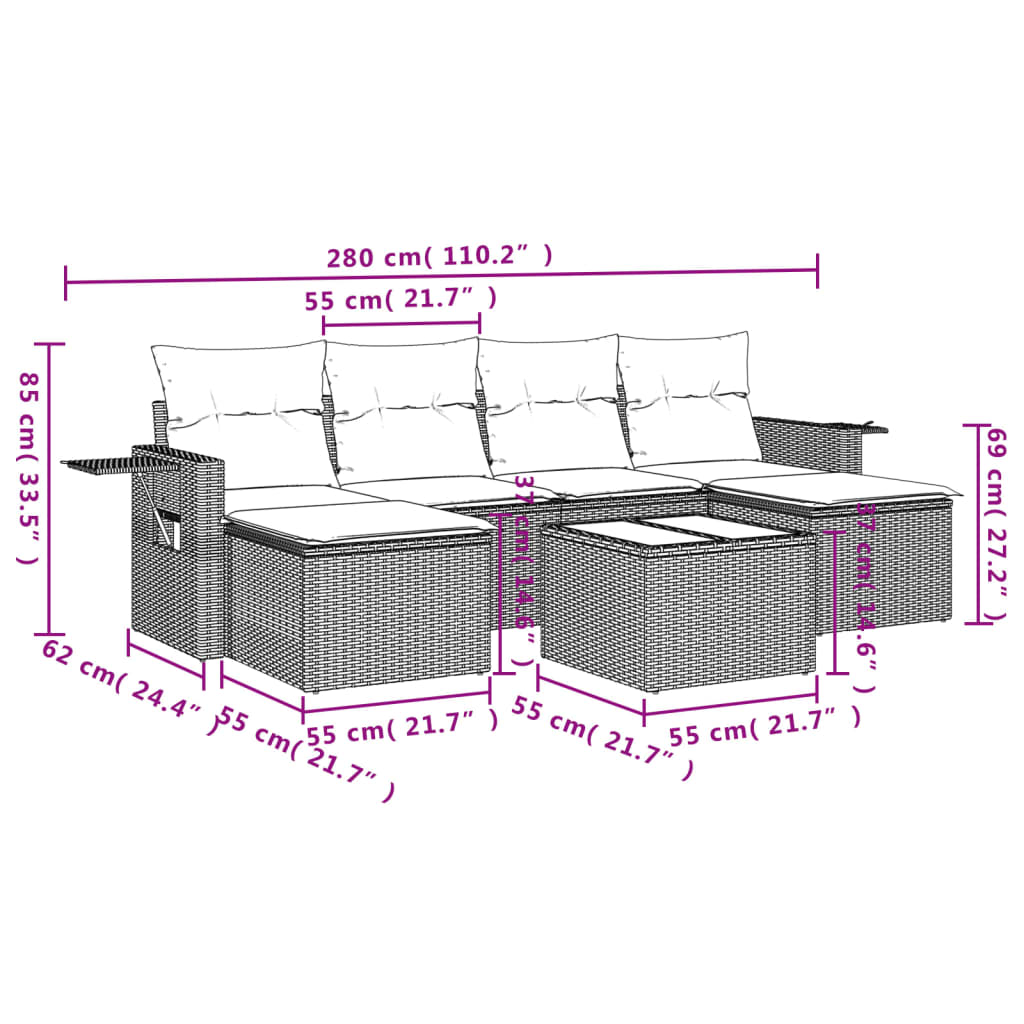 Set canapele de grădină cu perne, 7 piese, negru, poliratan 3252863 - imagine 3
