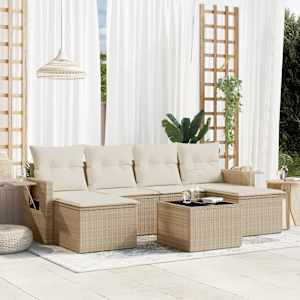 Vrtna sedežna garnitura 7-delna z blazinami bež poli ratan