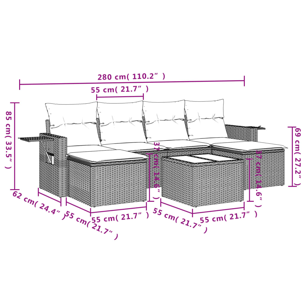 Set canapele de grădină, 7 piese, cu perne, gri, poliratan 3252867 - imagine 3