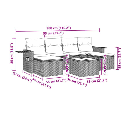 vidaXL 7-Hluta Gar&eth;s&oacute;fasett me&eth; Sessum Lj&oacute;sgr&aacute;r P&oacute;l&yacute;rattan