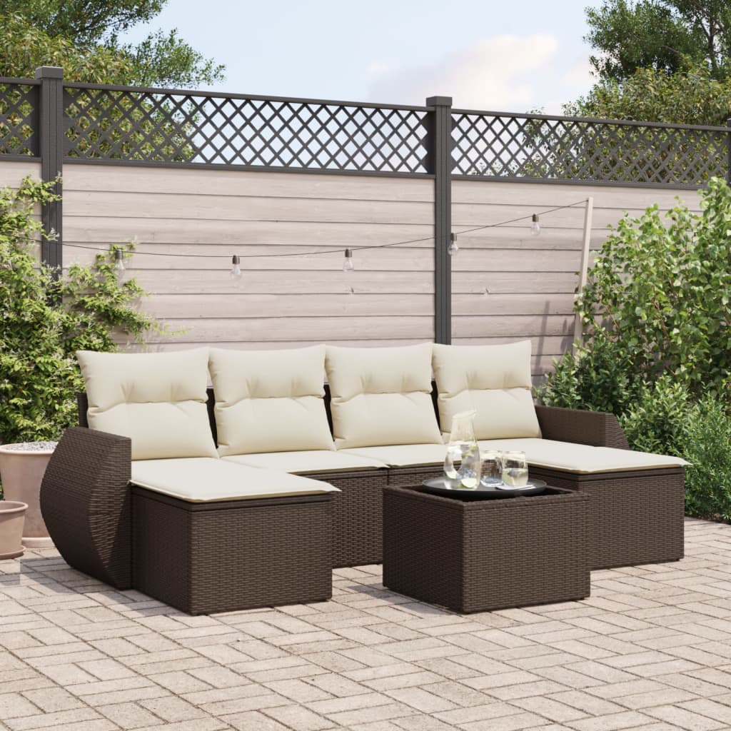 vidaXL 7-tlg. Garten-Sofagarnitur mit Kissen Braun Poly Rattan