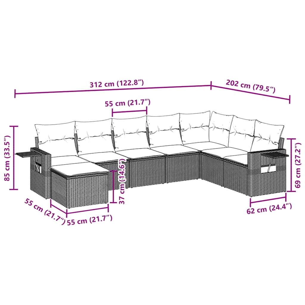 vidaXL 8-delige Loungeset met kussens poly rattan zwart afbeelding